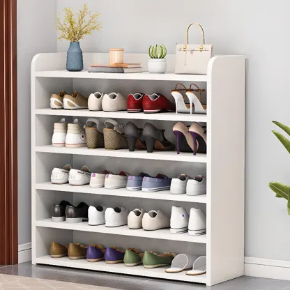 Vertical White Wooden Hallway 6-Tier Open Shoe Rack  Image - 25