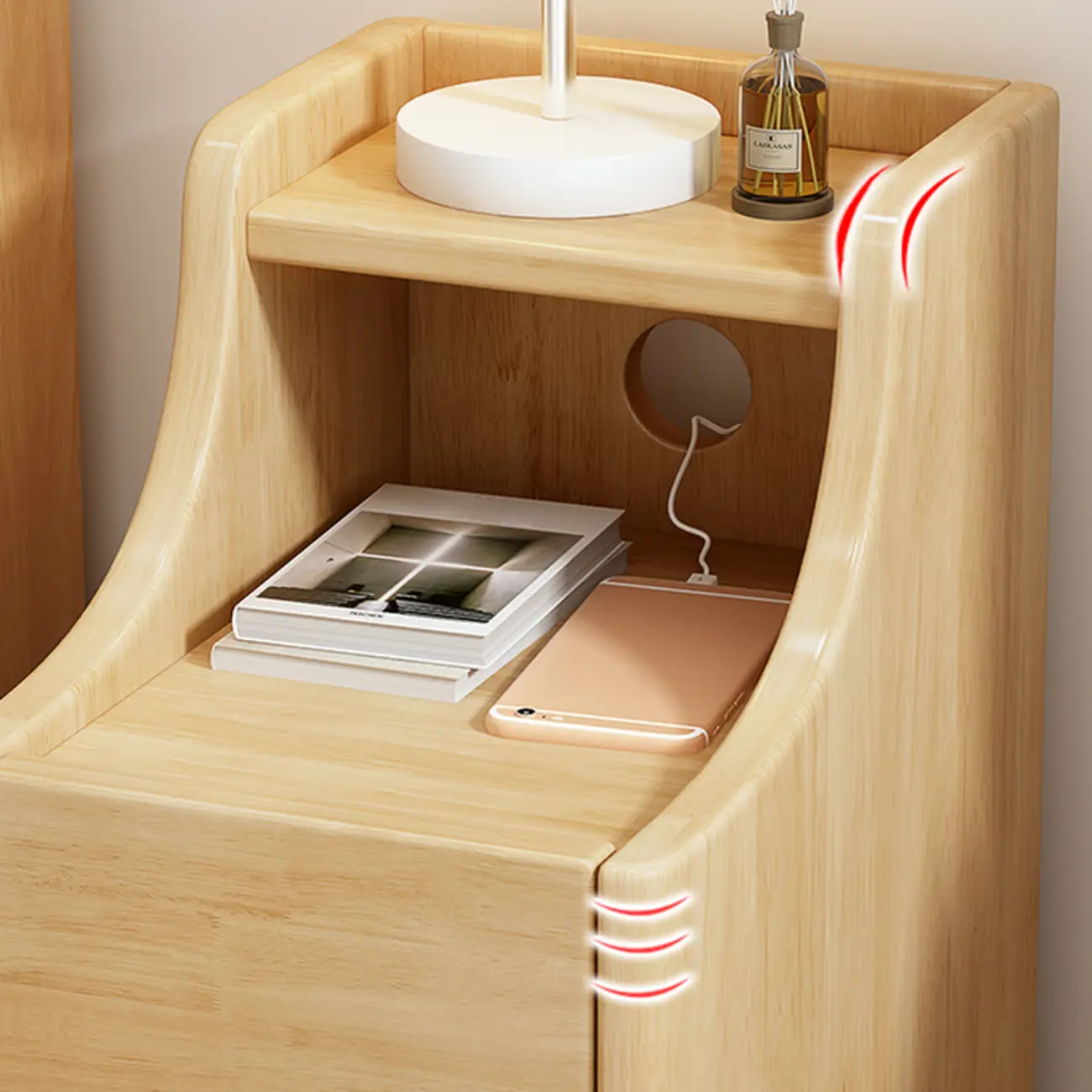 Bedroom Natural Wood Storage Drawer Function Nightstand Image - 4 | homeyfad