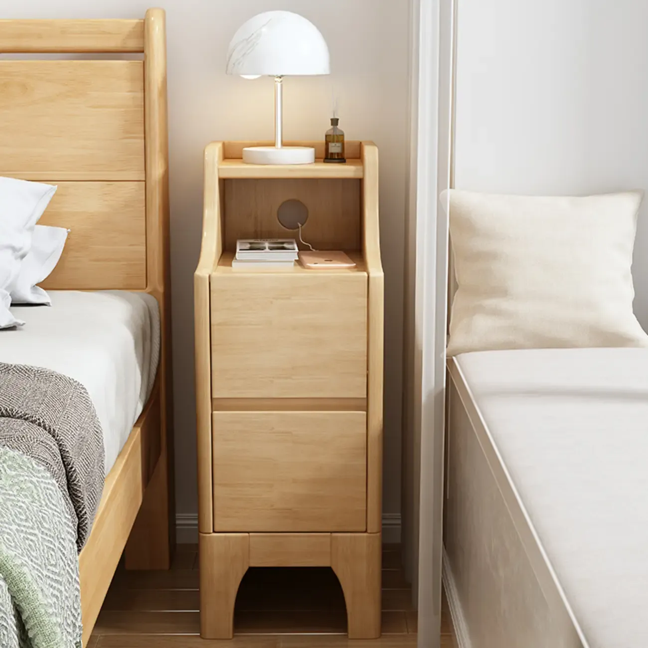 Bedroom Natural Wood Storage Drawer Function Nightstand Image - 5