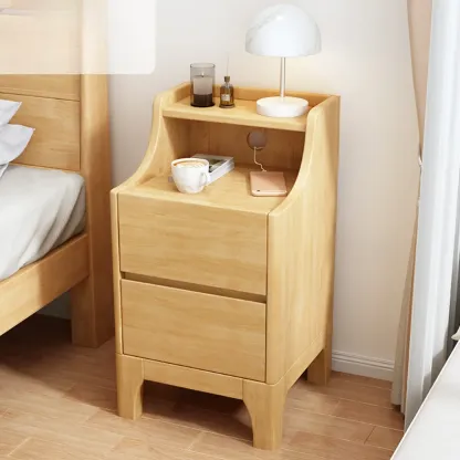 Bedroom Natural Wood Storage Drawer Function Nightstand Image - 6