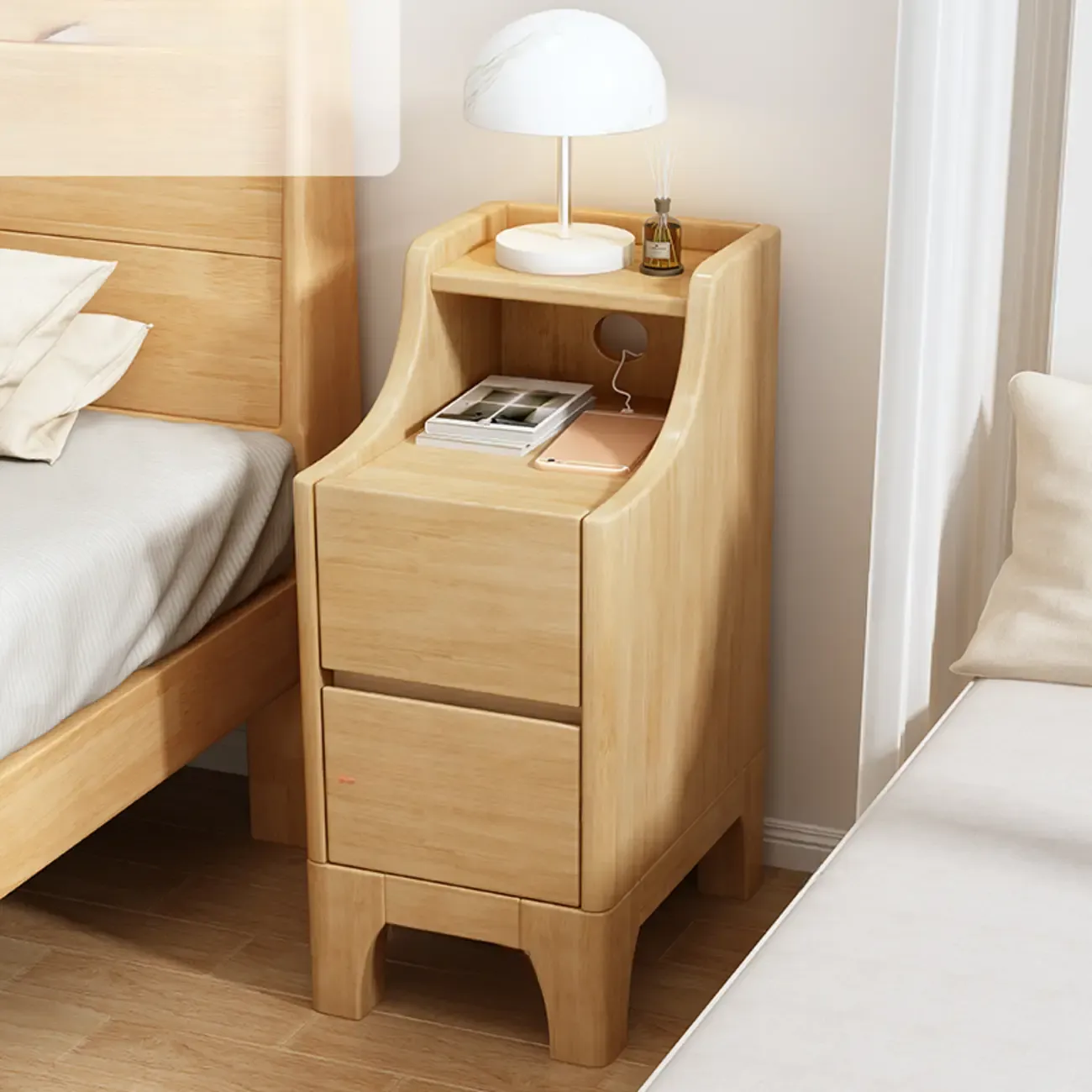 Bedroom Natural Wood Storage Drawer Function Nightstand Image - 8
