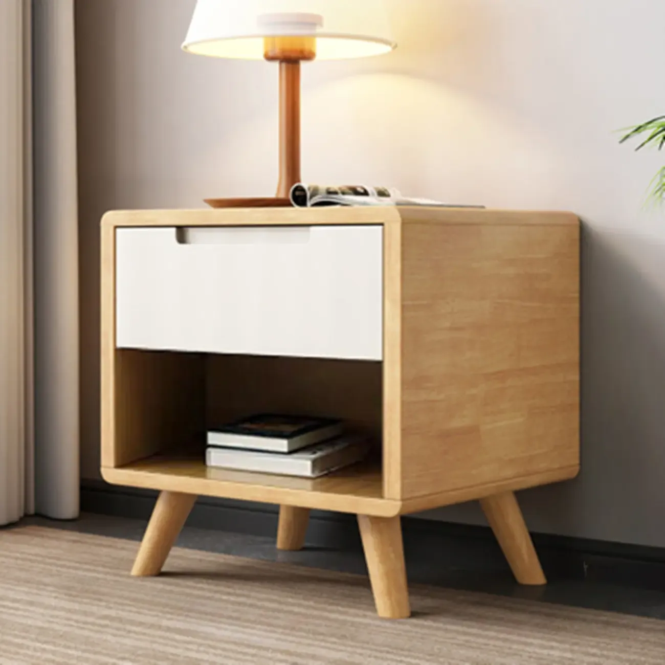 Bedroom Natural Wood Storage Drawer Function Nightstand Image - 9