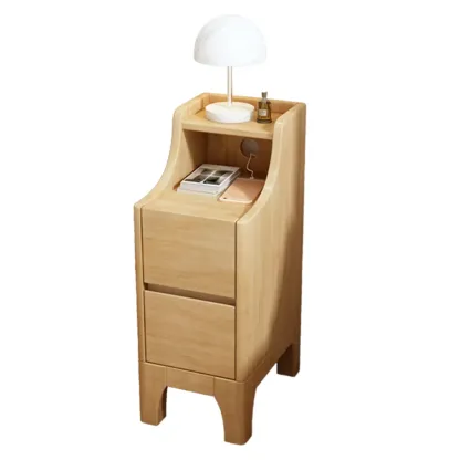 Bedroom Natural Wood Storage Drawer Function Nightstand Image - 10