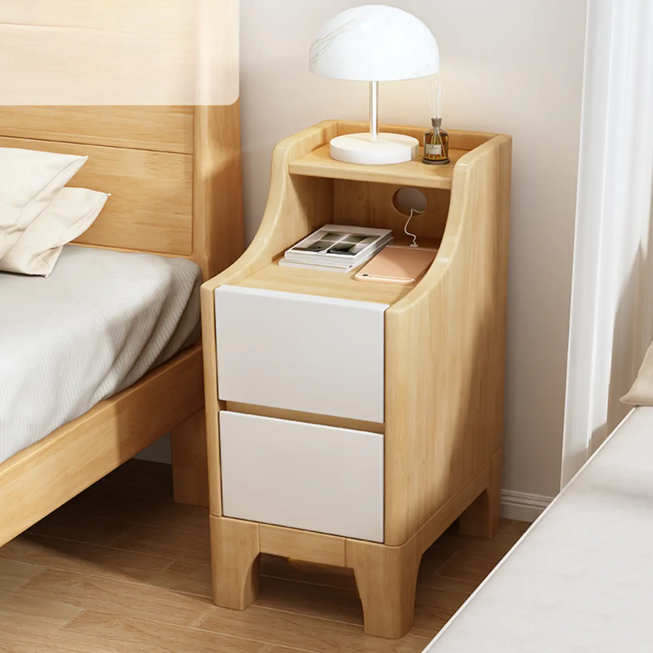 Bedroom Natural Wood Storage Drawer Function Nightstand Image - 11 | homeyfad