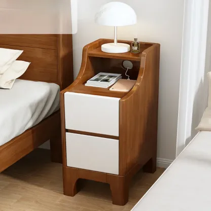 Bedroom Natural Wood Storage Drawer Function Nightstand Image - 12