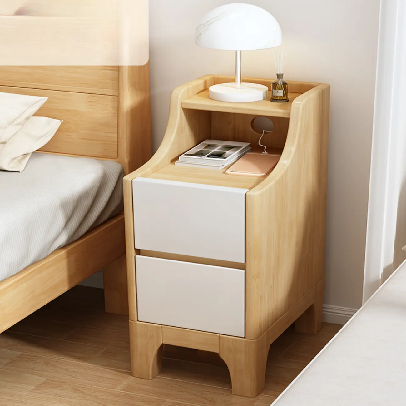 Bedroom Natural Wood Storage Drawer Function Nightstand Image - 14 | homeyfad