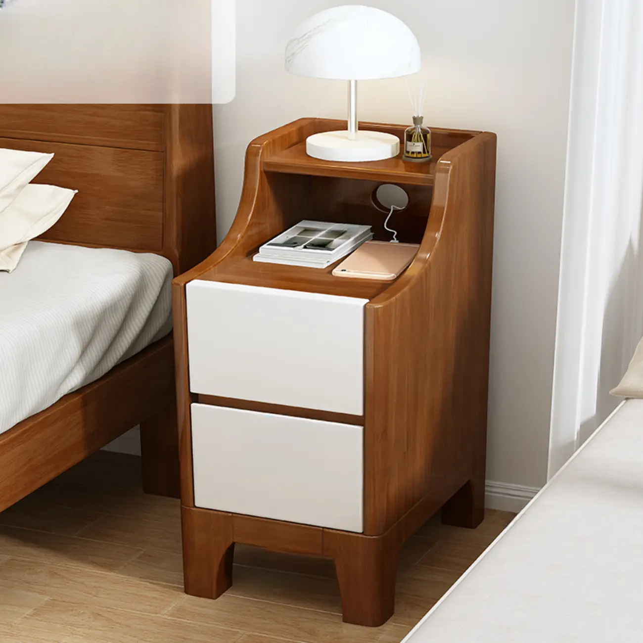 Bedroom Natural Wood Storage Drawer Function Nightstand Image - 15 | homeyfad