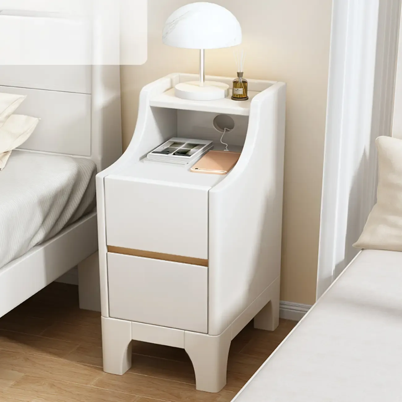 Bedroom Natural Wood Storage Drawer Function Nightstand Image - 16