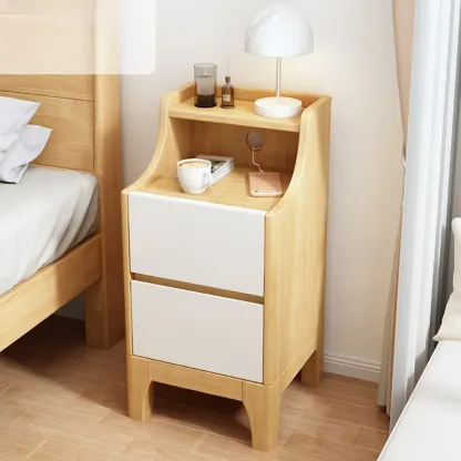 Bedroom Natural Wood Storage Drawer Function Nightstand Image - 17