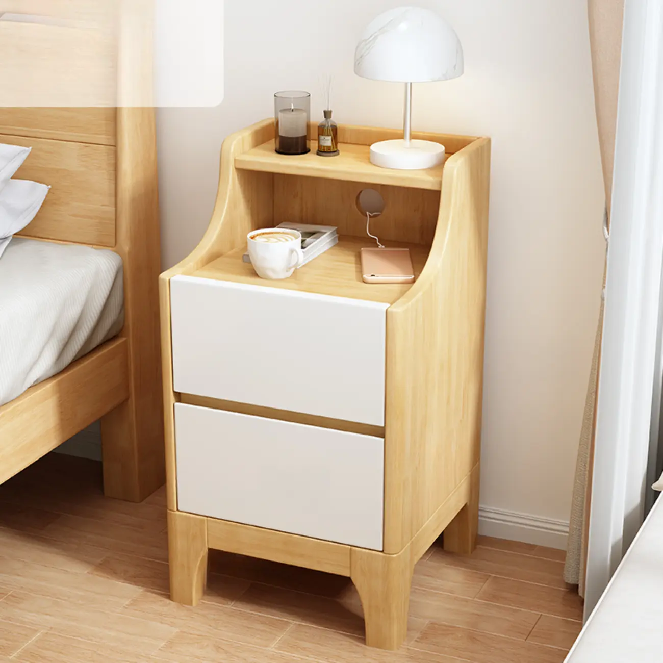 Bedroom Natural Wood Storage Drawer Function Nightstand Image - 20 | homeyfad
