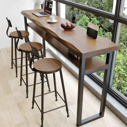 Nordic Brown Pine Sled Shelf Bar Tables Image - 1