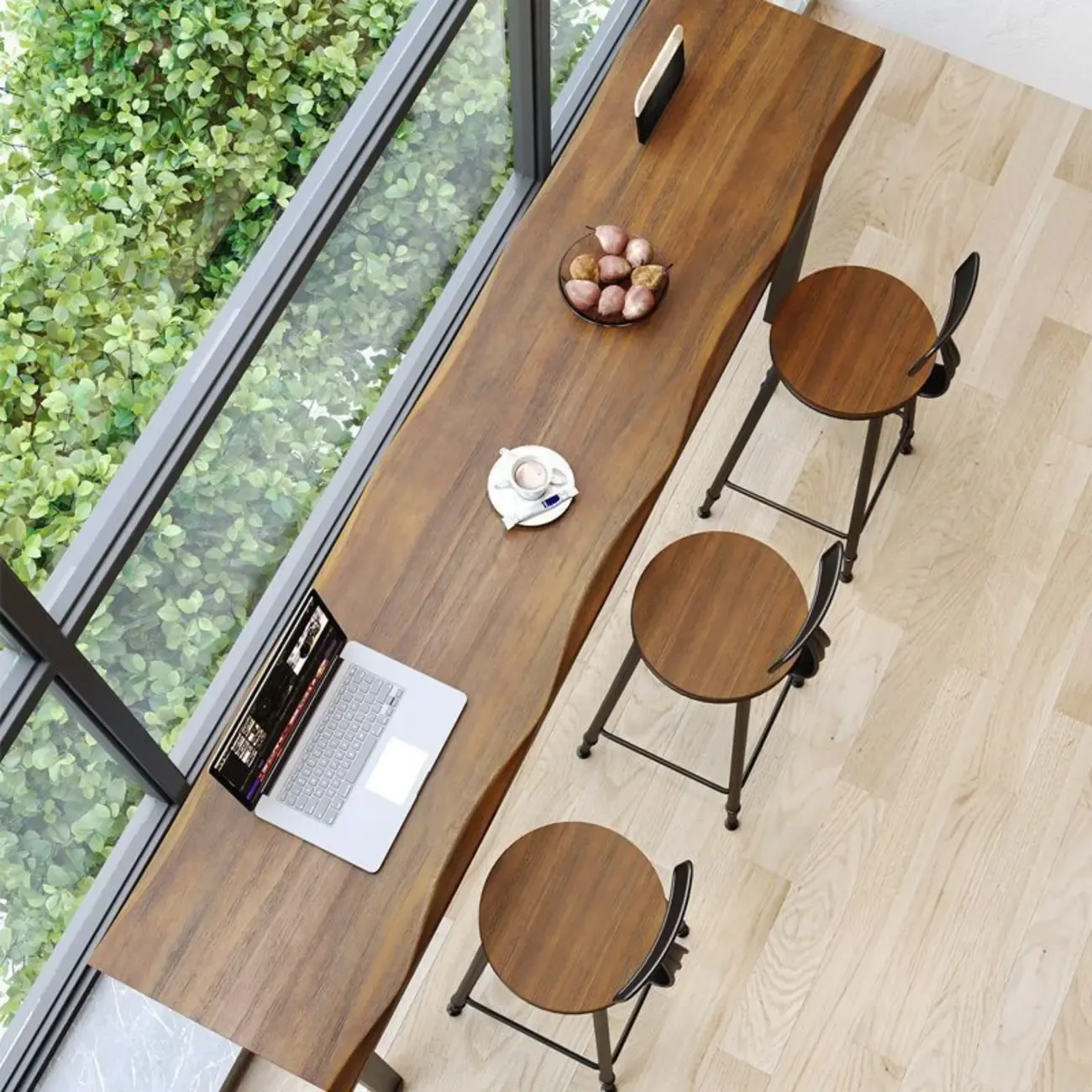 Nordic Brown Pine Sled Shelf Bar Tables Image - 4