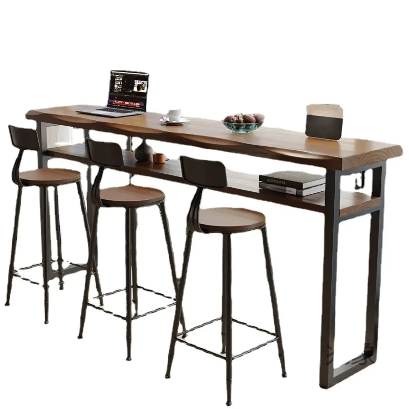 Nordic Brown Pine Sled Shelf Bar Tables Image - 5