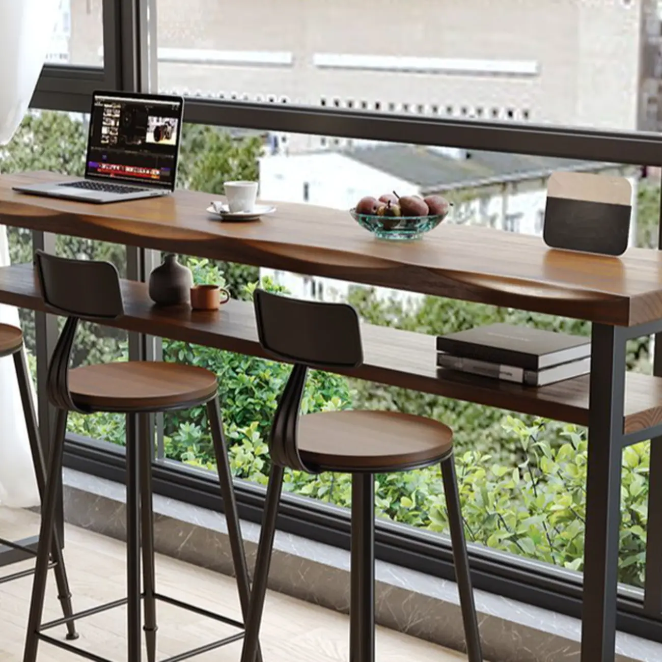 Nordic Brown Pine Sled Shelf Bar Tables Image - 6 | homeyfad