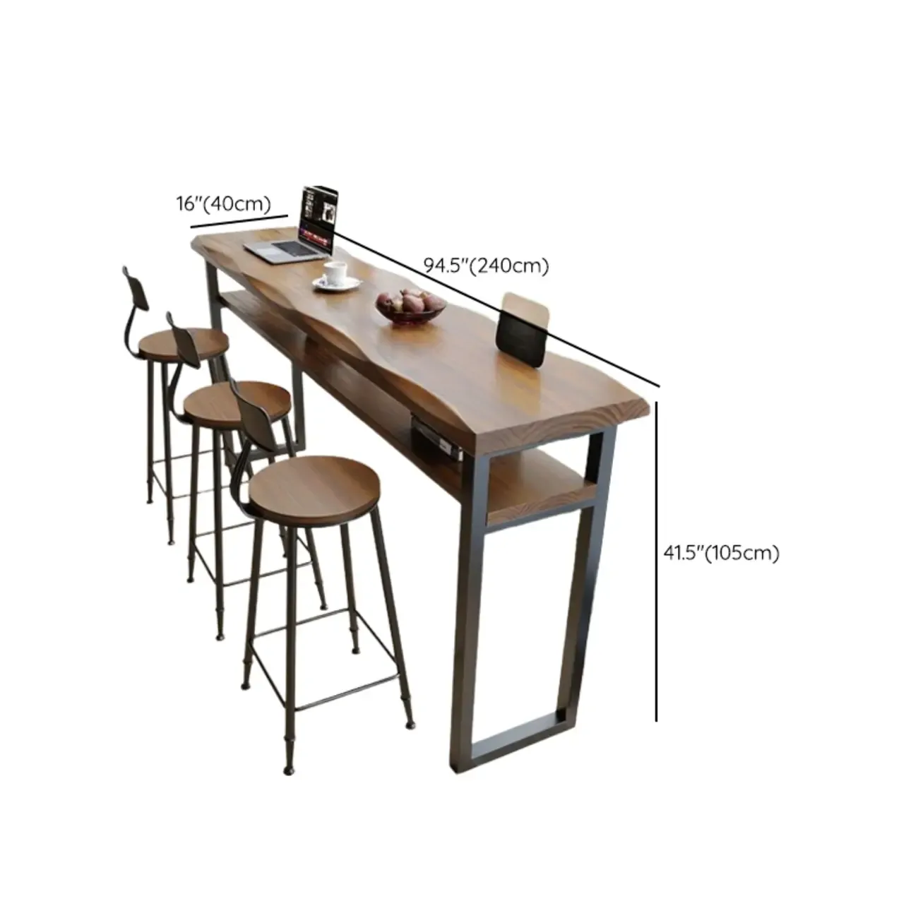 Nordic Brown Pine Sled Shelf Bar Tables Image - 16