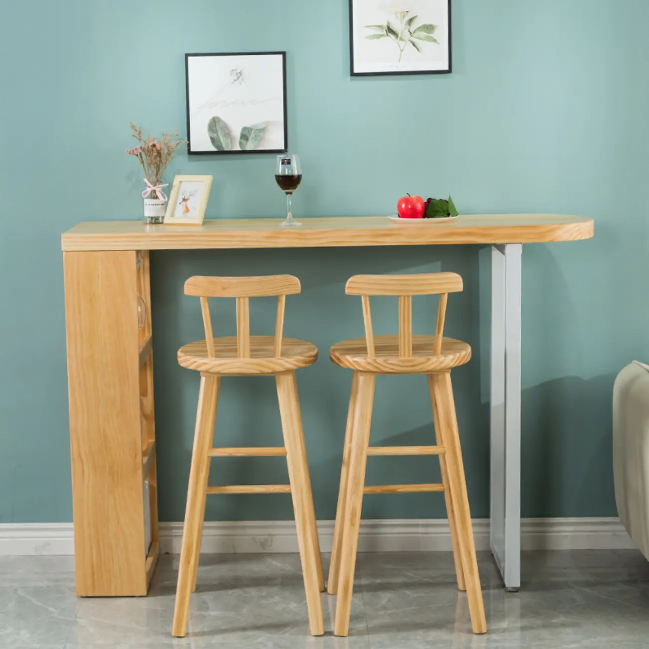 Modern Asymmetrical Wooden Bar Table with Storage and Seating Image - 3 | homeyfad