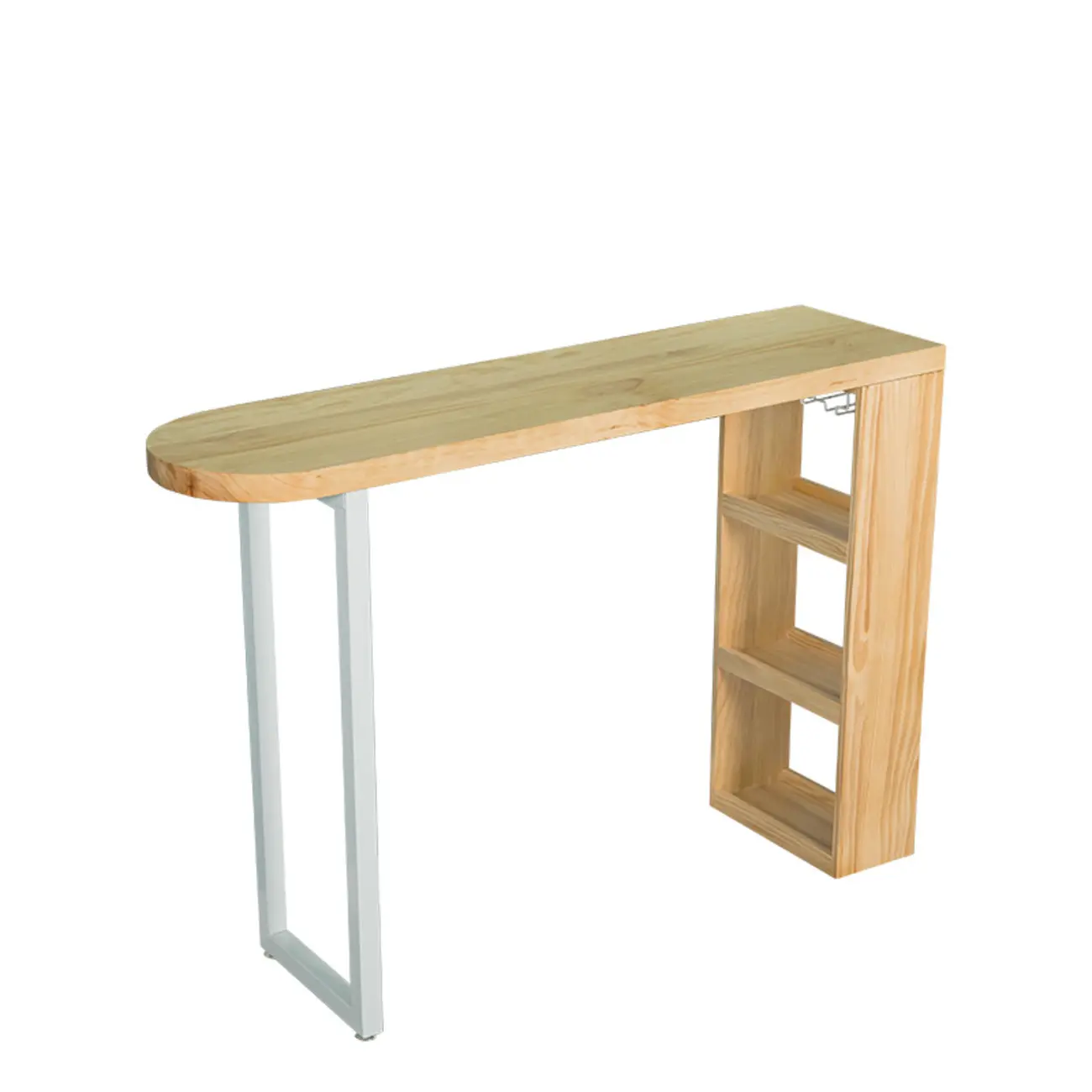 Modern Asymmetrical Wooden Bar Table with Storage and Seating Image - 5 | homeyfad