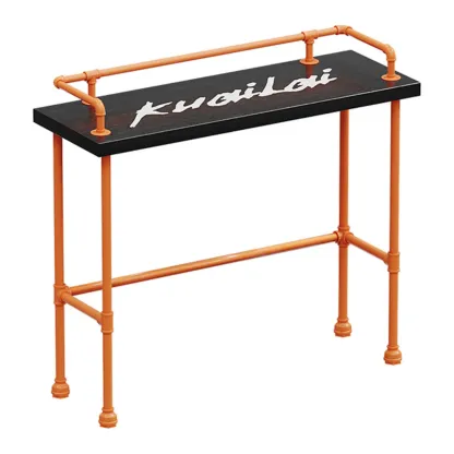 Industrial Black Hardwood Top Bar Tables with Orange Frame Image - 5