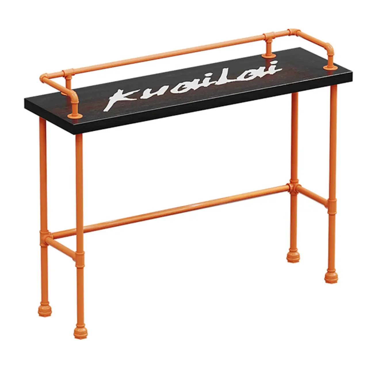 Industrial Black Hardwood Top Bar Tables with Orange Frame Image - 6