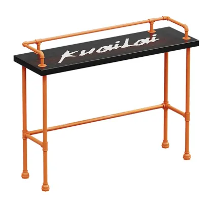 Industrial Black Hardwood Top Bar Tables with Orange Frame Image - 6