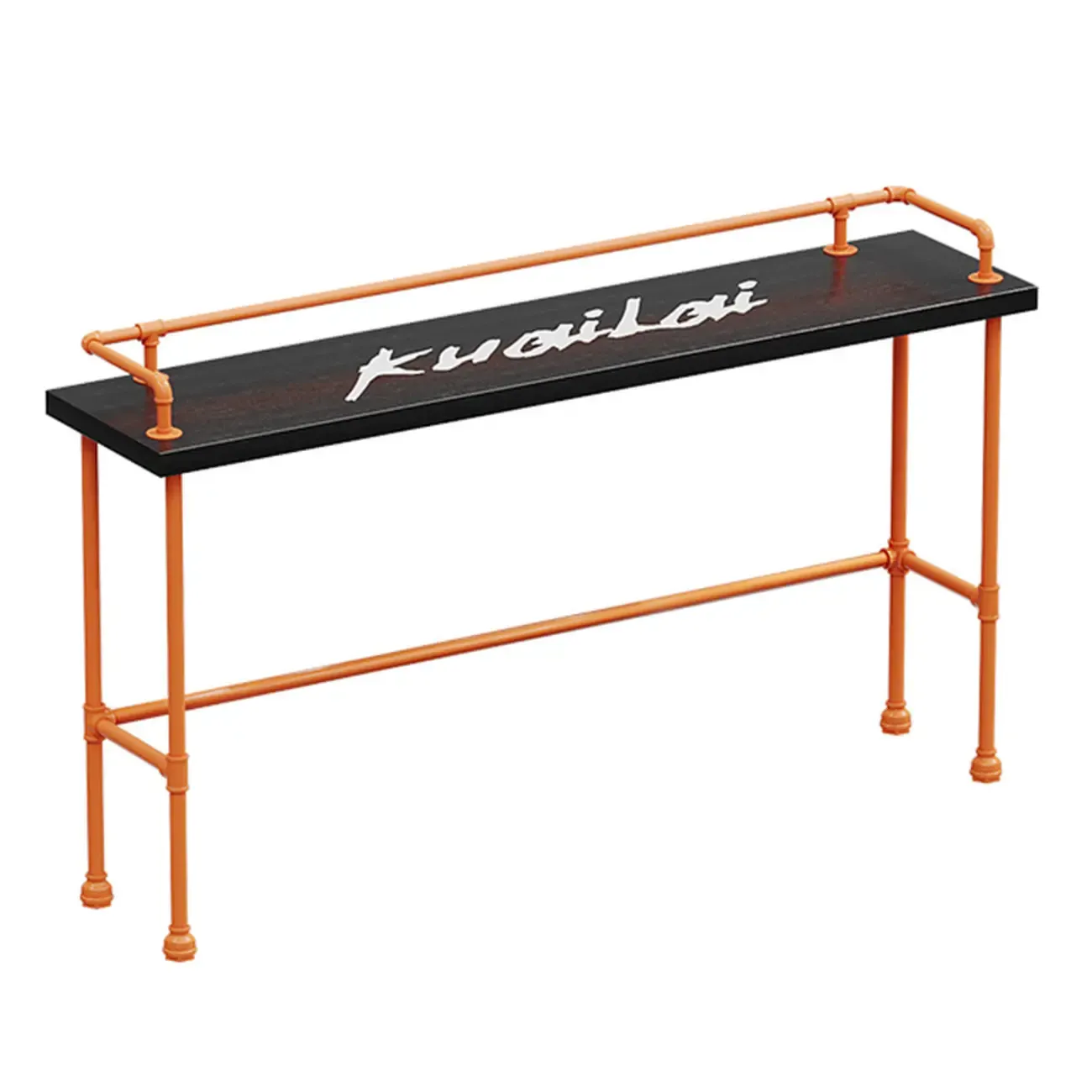 Industrial Black Hardwood Top Bar Tables with Orange Frame Image - 12