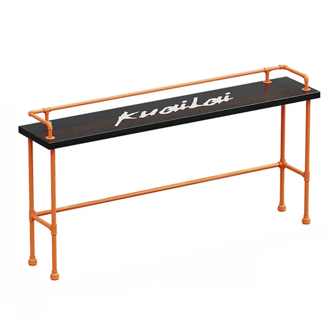 Industrial Black Hardwood Top Bar Tables with Orange Frame Image - 13