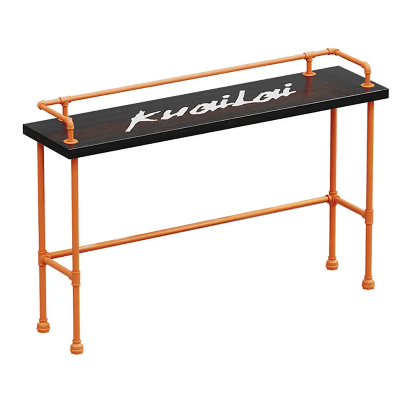 Industrial Black Hardwood Top Bar Tables with Orange Frame Image - 14