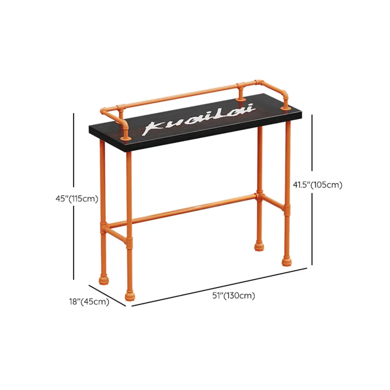 Industrial Black Hardwood Top Bar Tables with Orange Frame #size