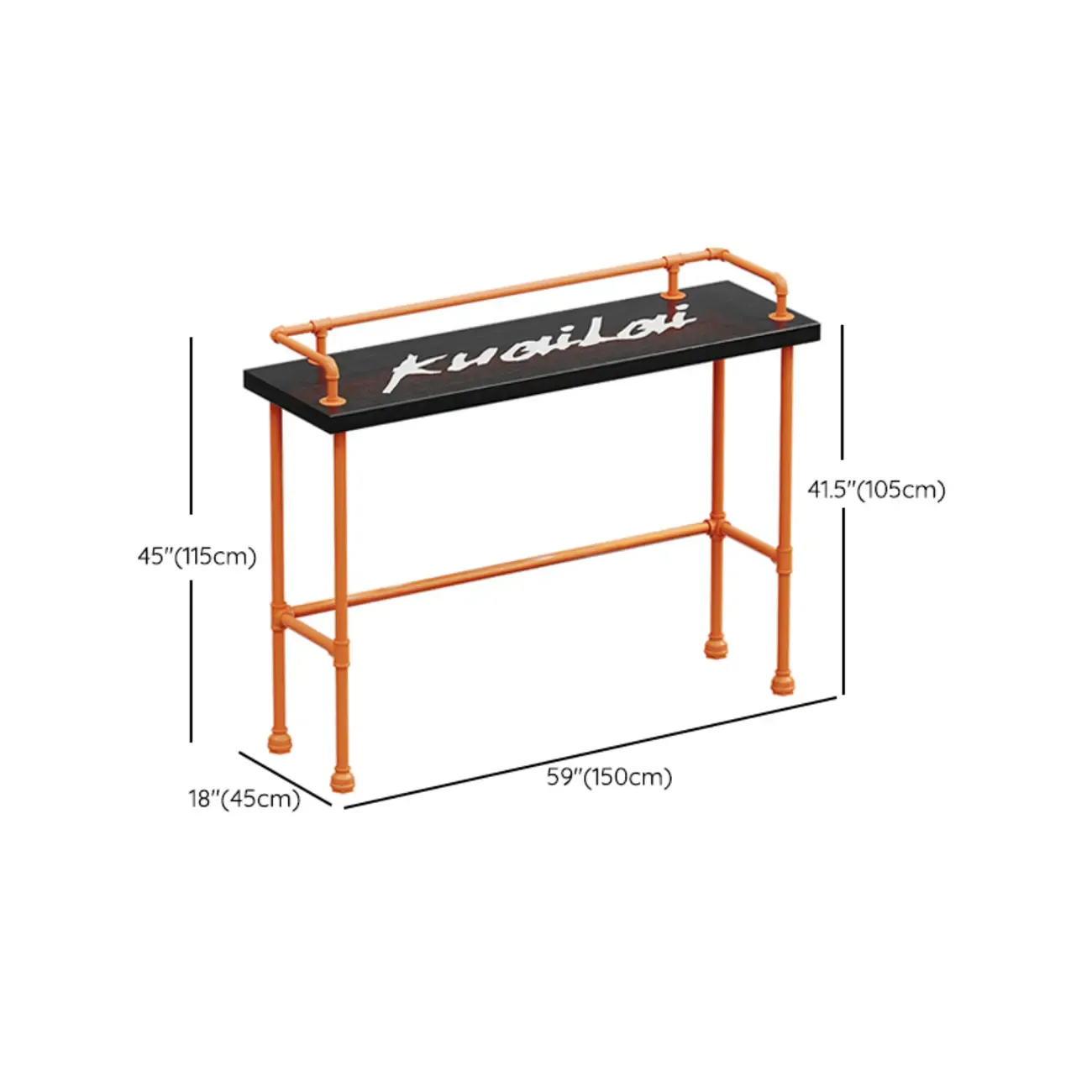 Industrial Black Hardwood Top Bar Tables with Orange Frame Image - 16