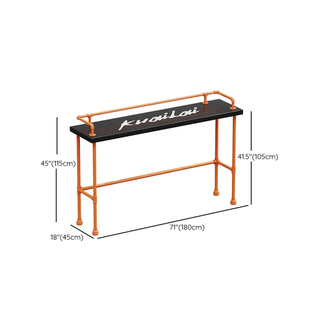 Industrial Black Hardwood Top Bar Tables with Orange Frame Image - 17