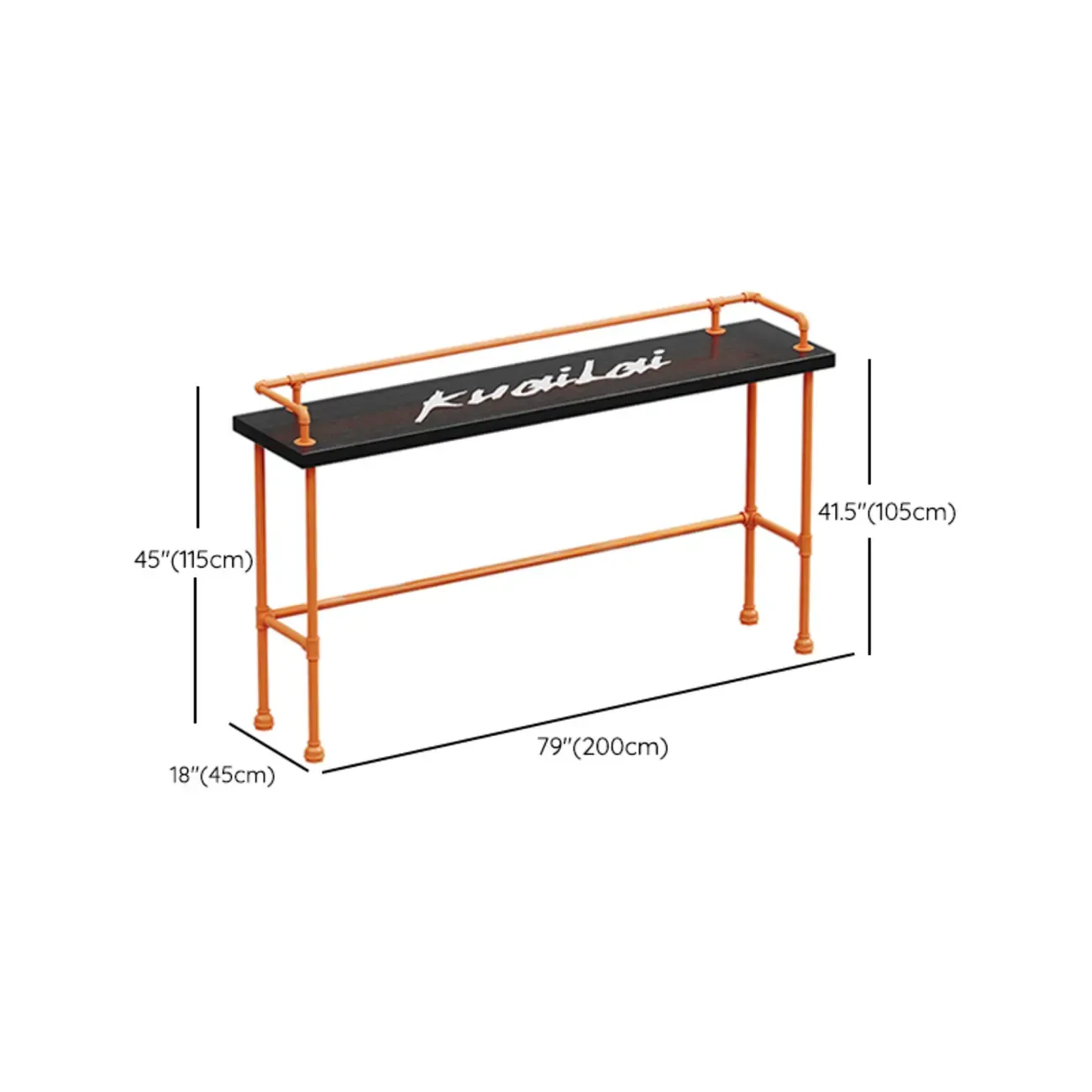 Industrial Black Hardwood Top Bar Tables with Orange Frame Image - 18