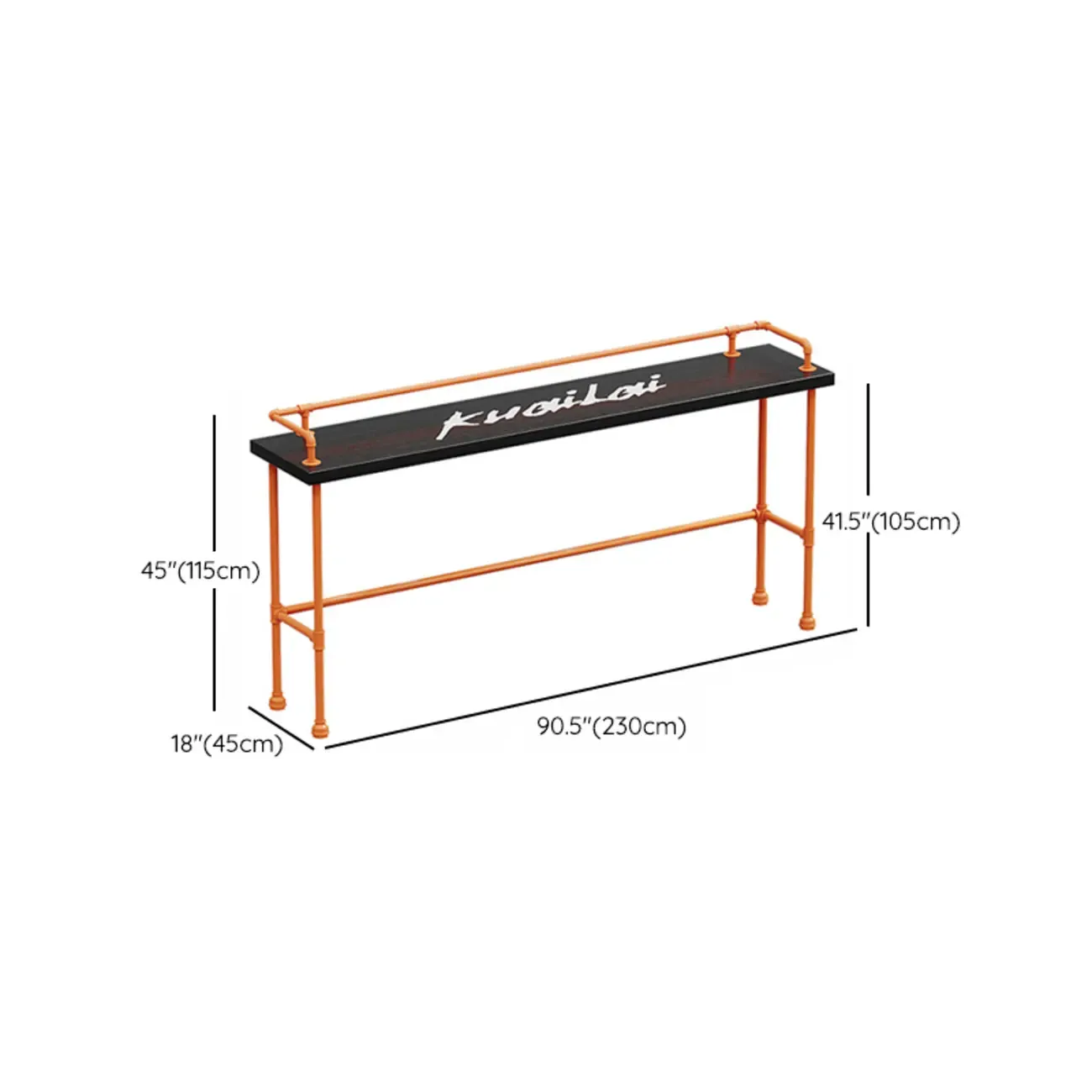 Industrial Black Hardwood Top Bar Tables with Orange Frame Image - 19