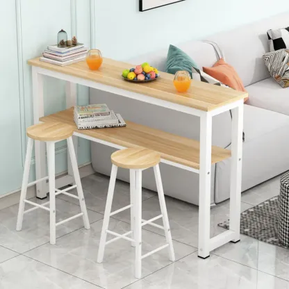 Modern Wooden Bar Table with Stools for Dining and Kitchen Image - 1