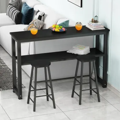 Modern Wooden Bar Table with Stools for Dining and Kitchen Image - 3
