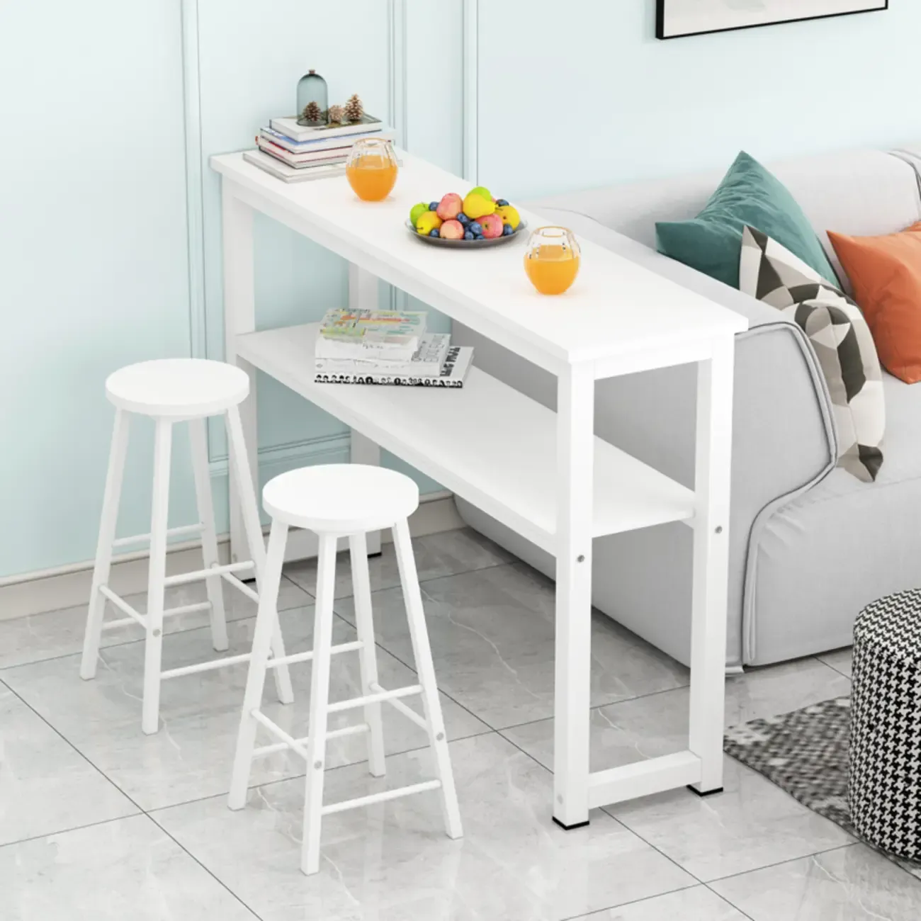 Modern Wooden Bar Table with Stools for Dining and Kitchen Image - 4