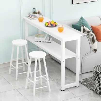 Modern Wooden Bar Table with Stools for Dining and Kitchen Image - 4