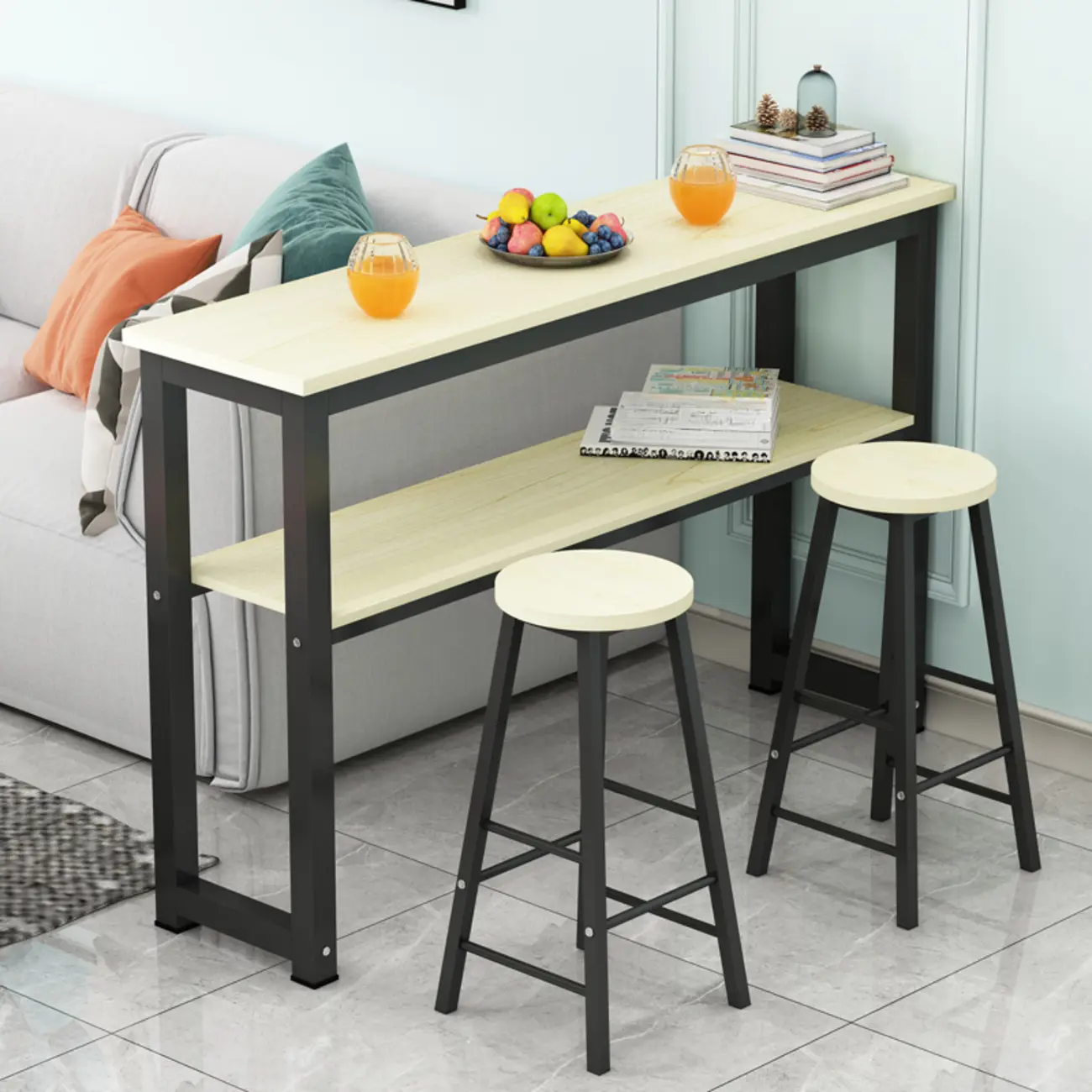 Modern Wooden Bar Table with Stools for Dining and Kitchen Image - 5 | homeyfad