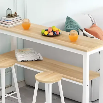 Modern Wooden Bar Table with Stools for Dining and Kitchen Image - 6