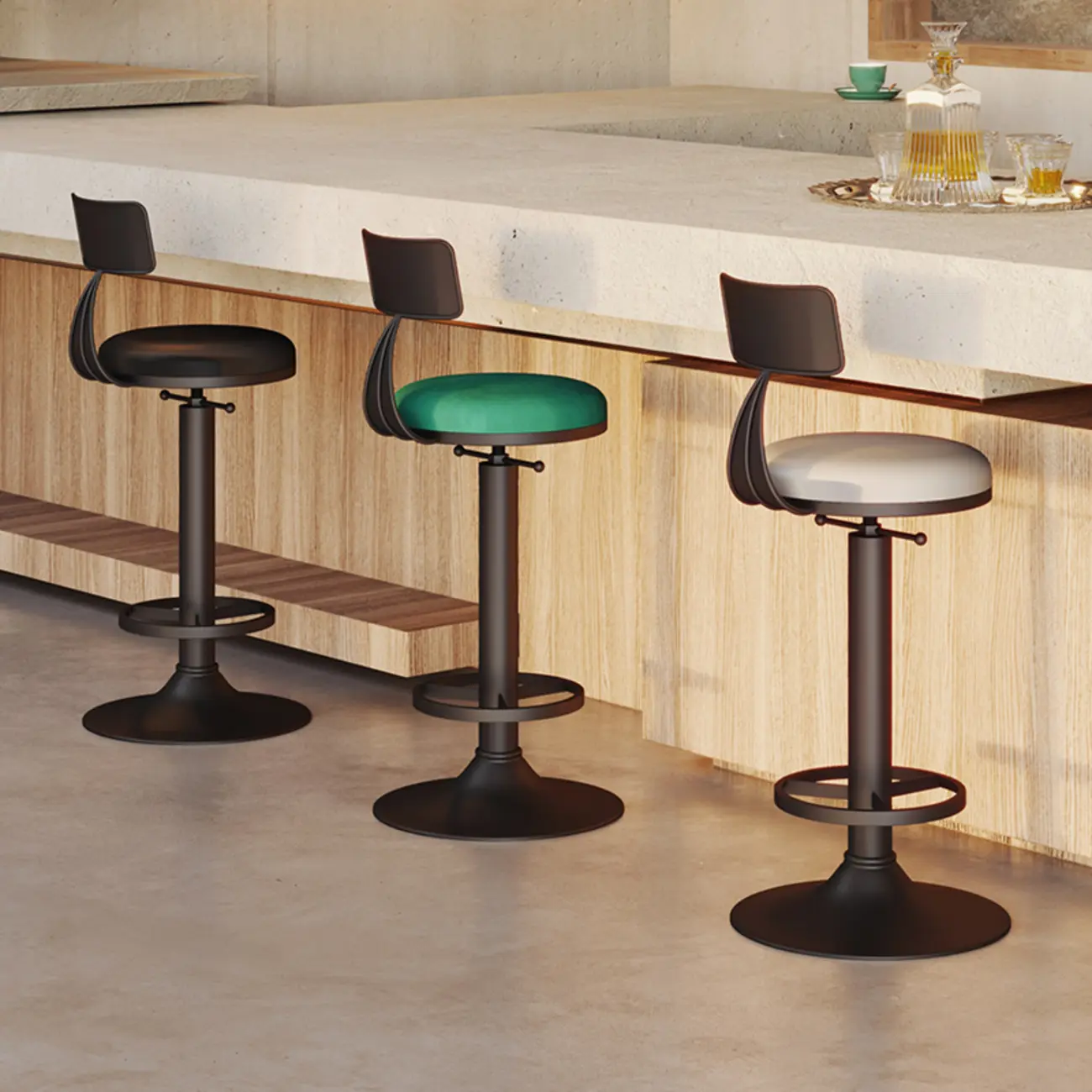 Industrial Black Metal Round Swivel Bar Stools Image - 1 | homeyfad