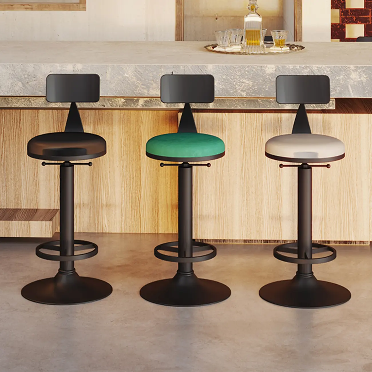 Industrial Black Metal Round Swivel Bar Stools Image - 2 | homeyfad