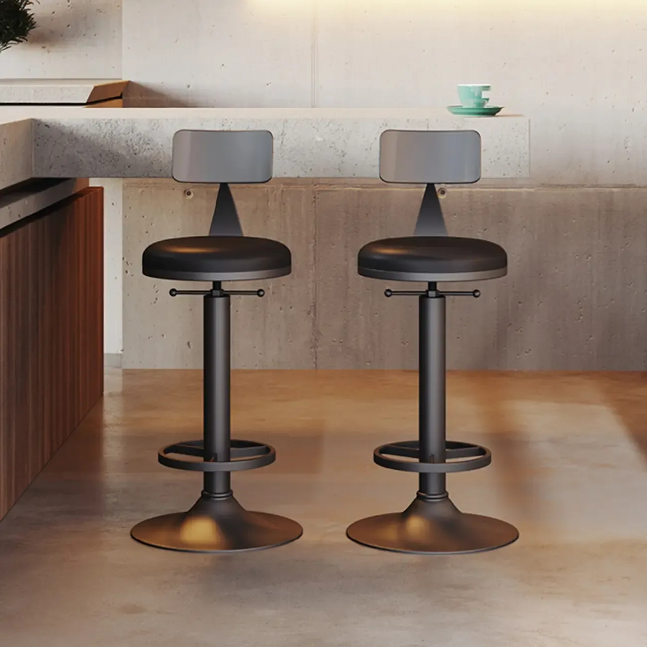 Industrial Black Metal Round Swivel Bar Stools Image - 3