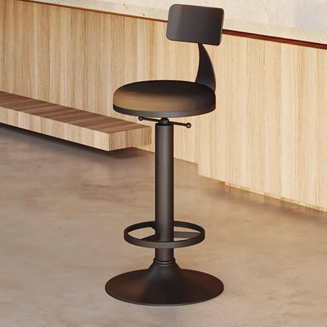 Industrial Black Metal Round Swivel Bar Stools Image - 7