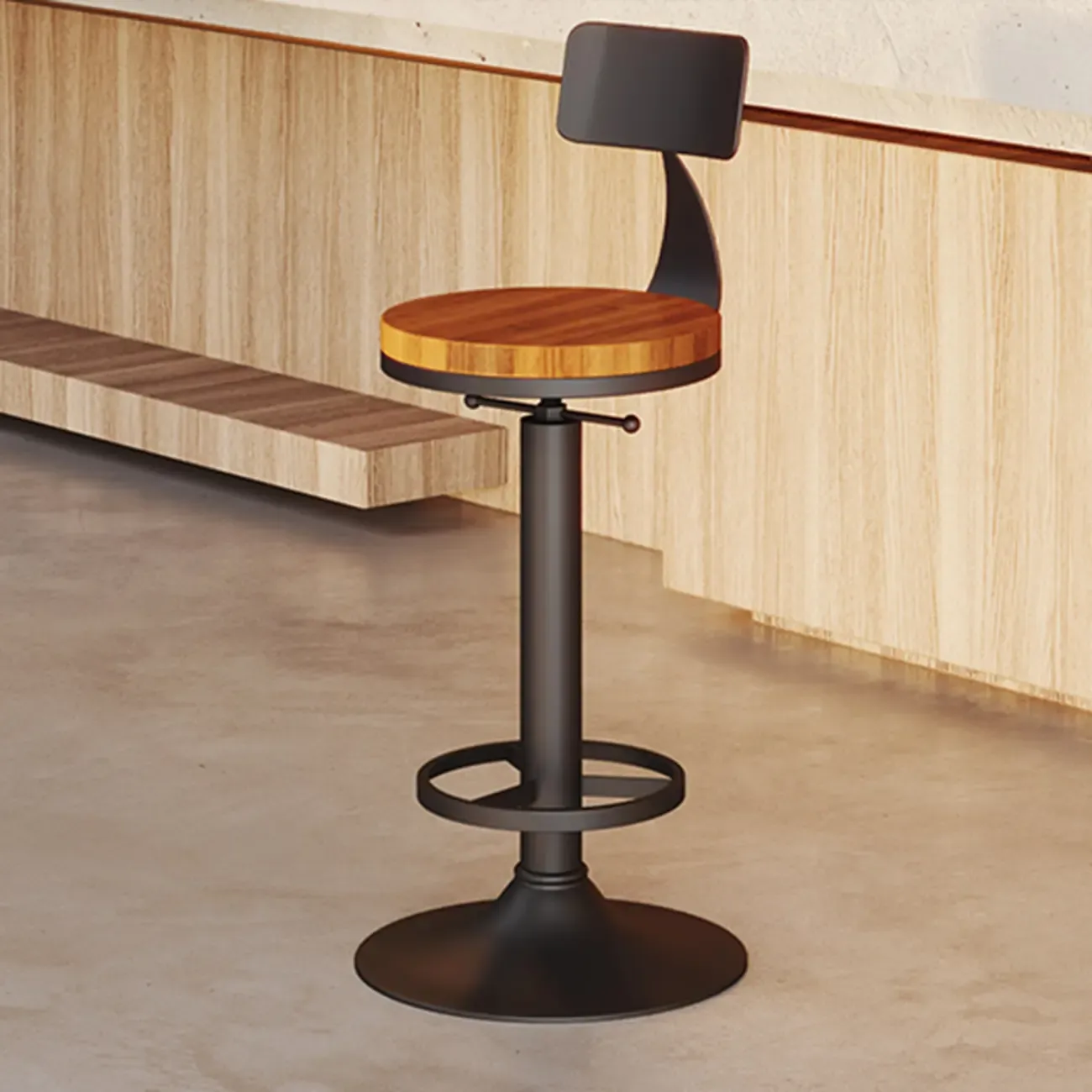 Industrial Black Metal Round Swivel Bar Stools Image - 8