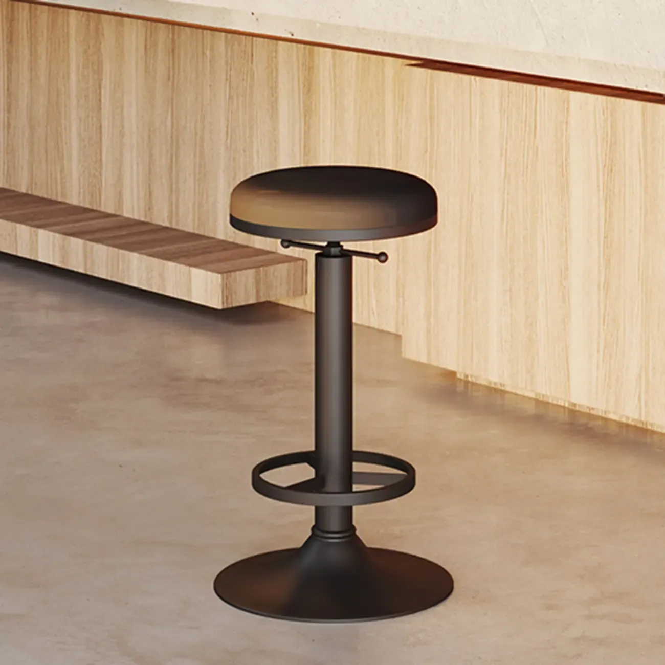 Industrial Black Metal Round Swivel Bar Stools Image - 13