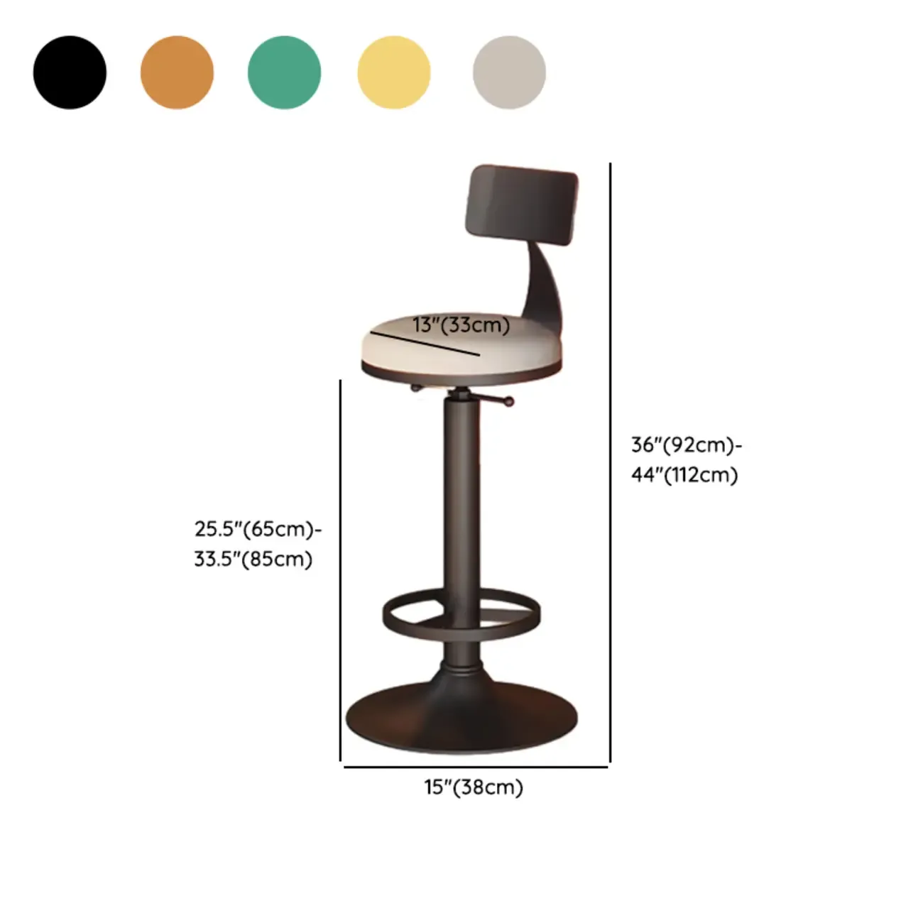 Industrial Black Metal Round Swivel Bar Stools #size