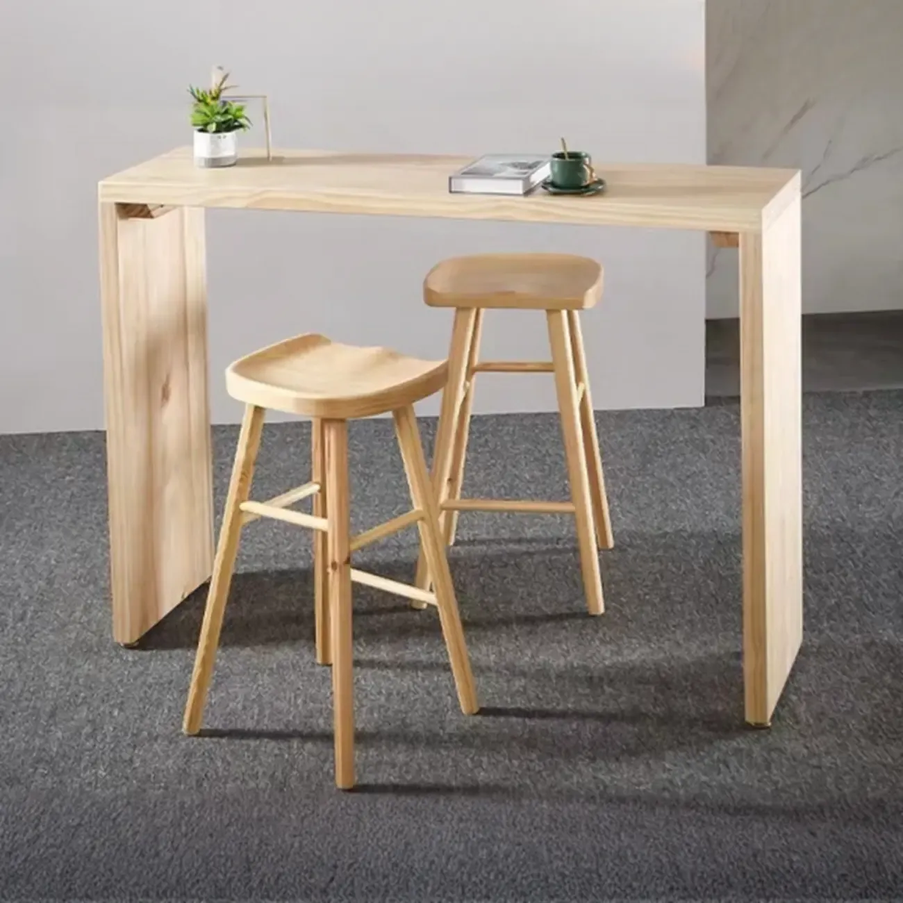 Minimalist Natural Pine Rectangular Bar Tables Image - 4