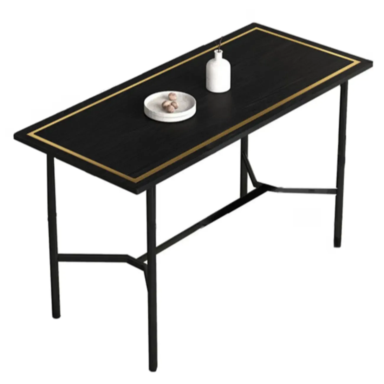 Luxurious Black-Gold Wooden Rectangular Top Bar Tables Image - 5