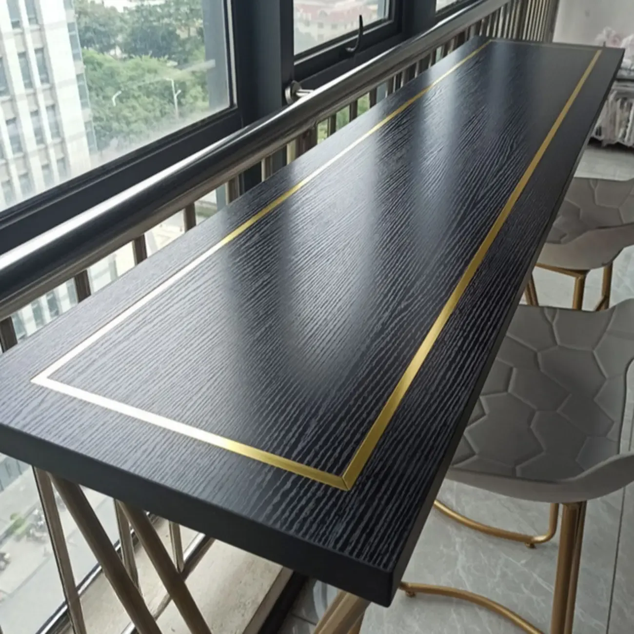 Luxurious Black-Gold Wooden Rectangular Top Bar Tables Image - 8