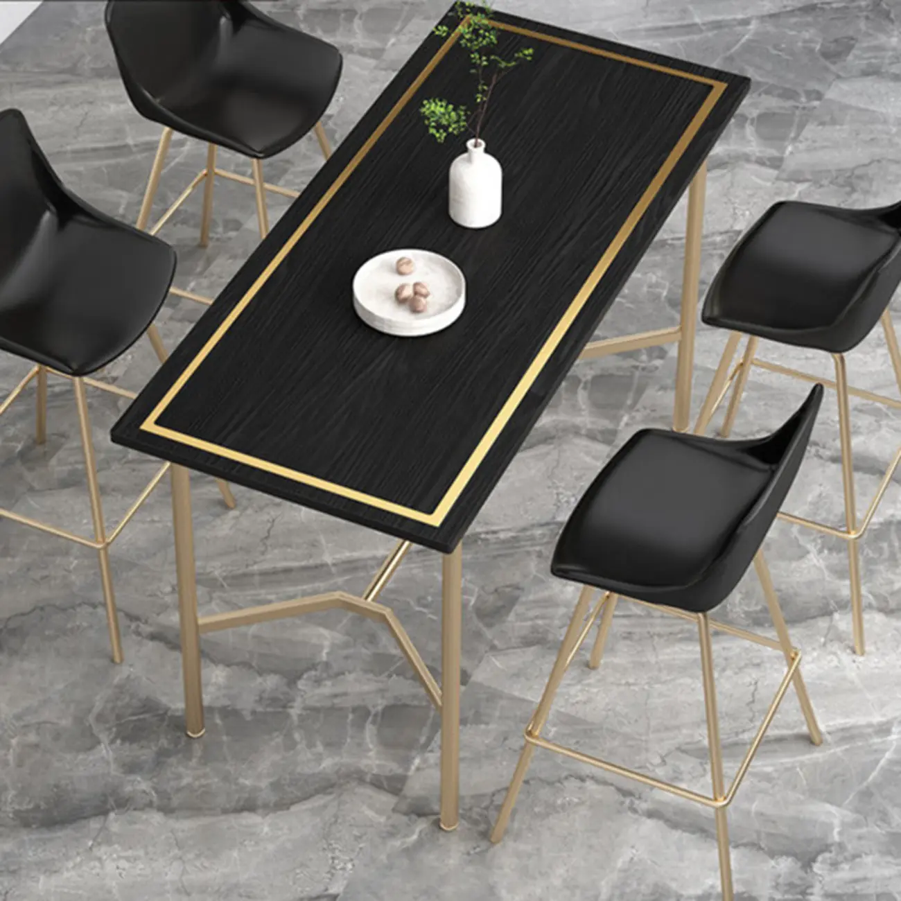 Luxurious Black-Gold Wooden Rectangular Top Bar Tables Image - 9 | homeyfad