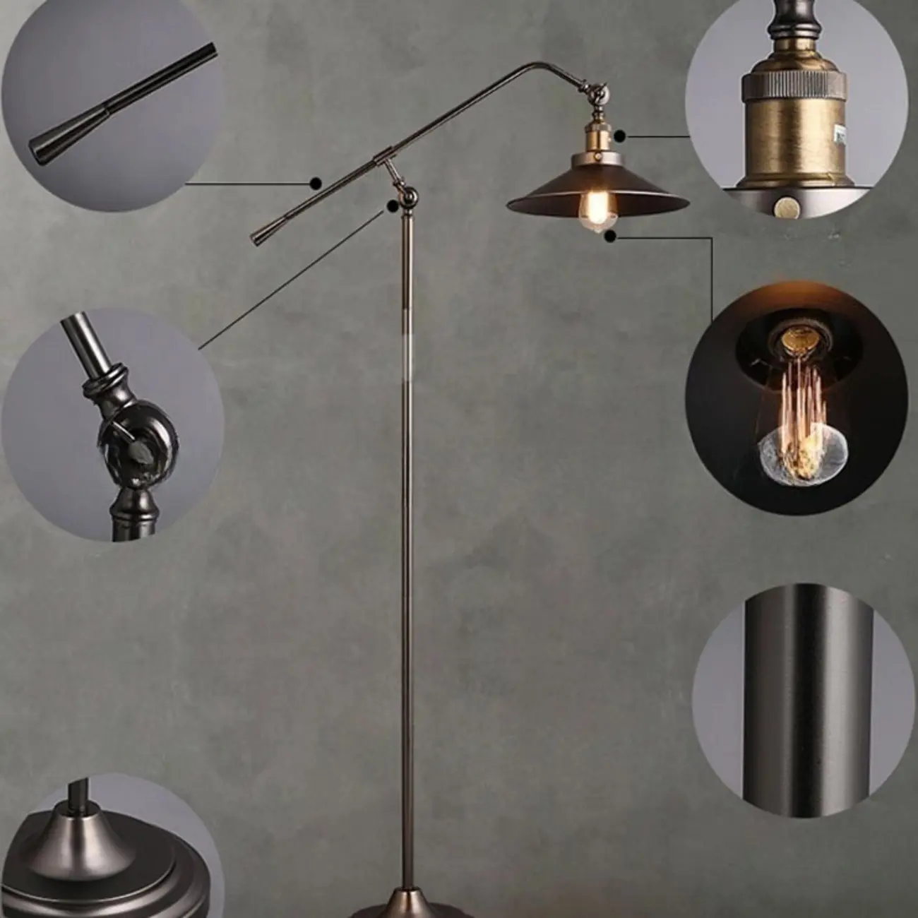 Adjustable Industrial Retro Metal Standing Floor Lamp Image - 5 | homeyfad